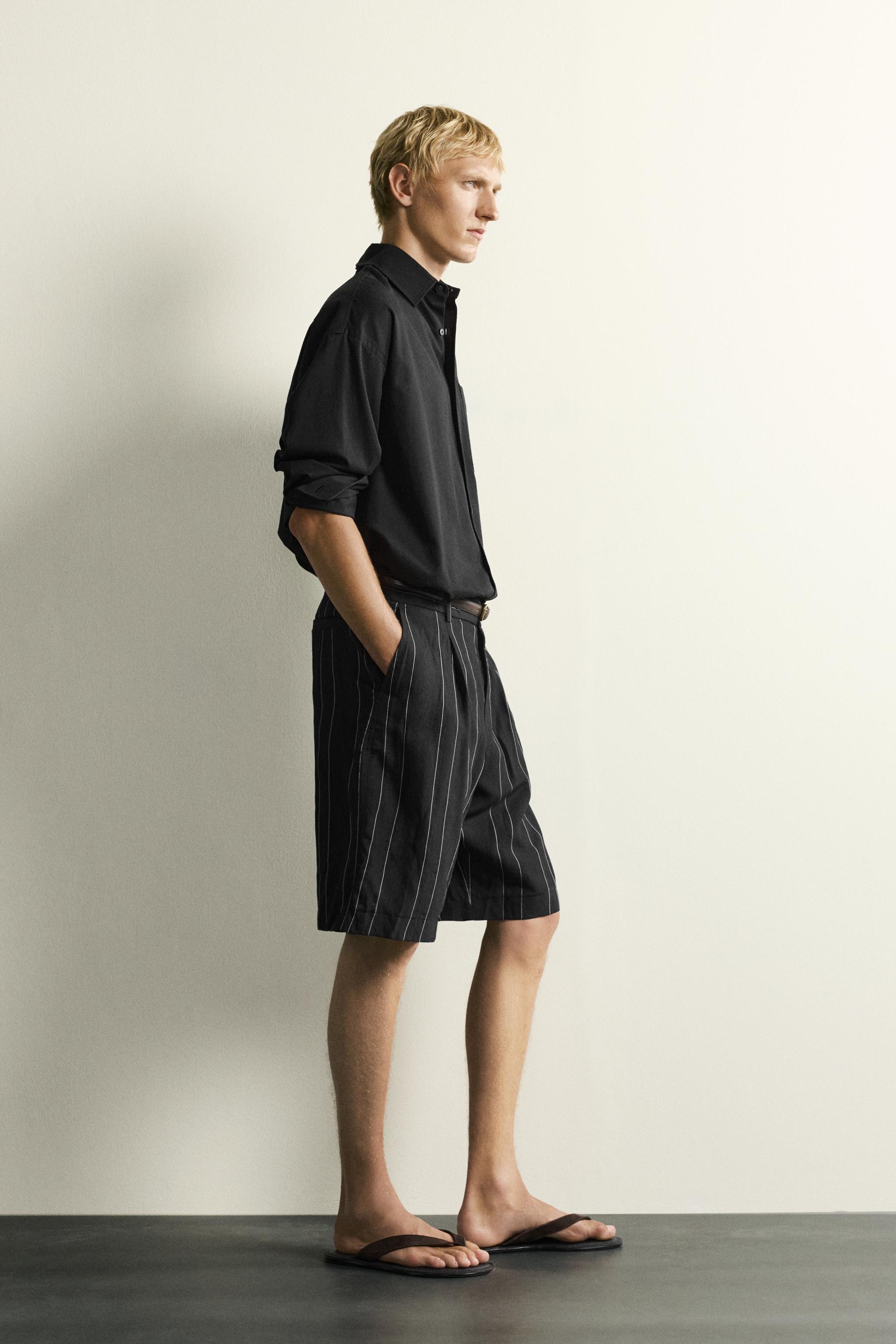STRIPED PLEATED RELAXED FIT SHORTS